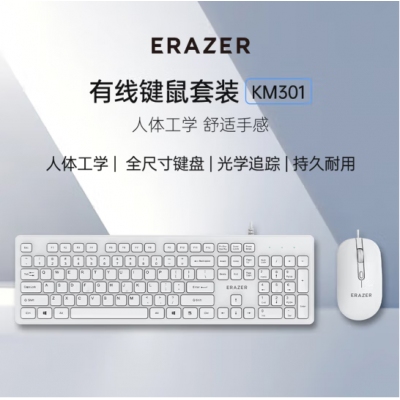 联想（Lenovo）异能者有线键盘鼠标套装 键鼠套装 商务办公鼠标键盘套装 多媒体电脑笔记本键盘KM301（白色）